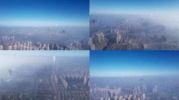 东北城市、重工业城市、雾霾天气、污染素材