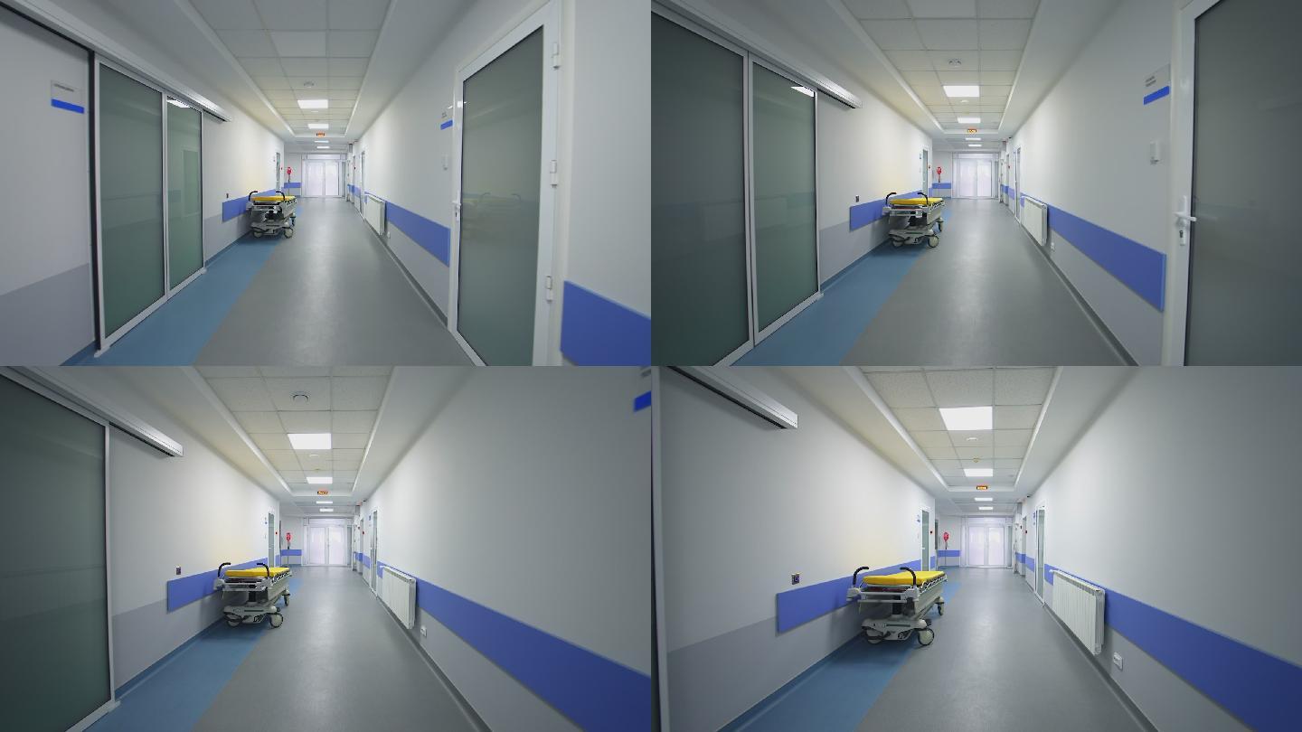 医院里有医疗轮床的走廊
