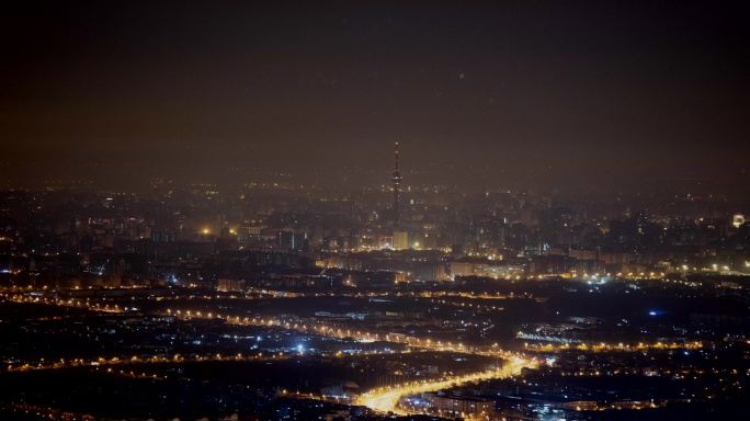 雾霾天气 北京城市夜景全景
