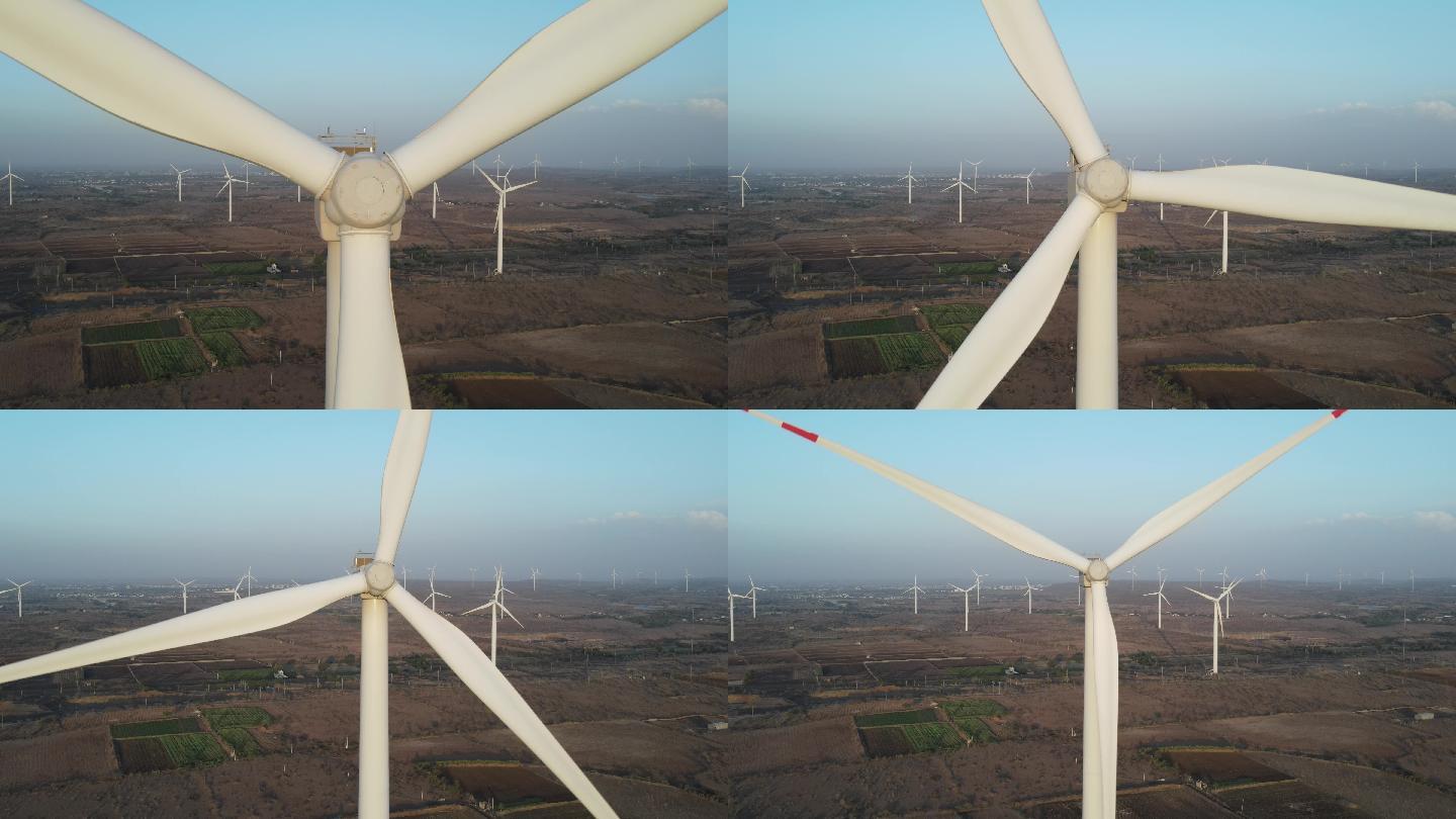 鸟瞰风力发电农场电缆设备