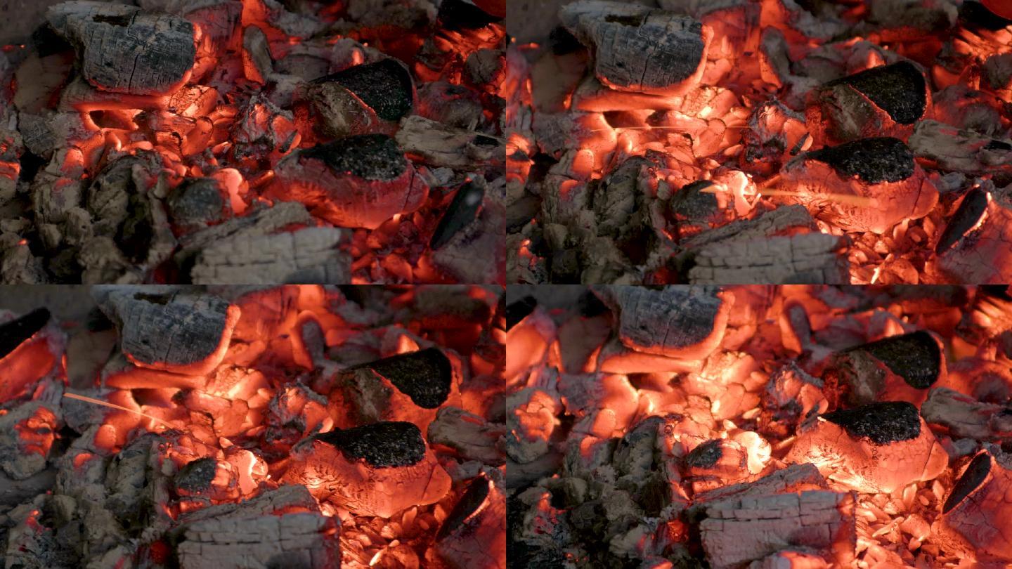 火红的炭火抽象木柴火-自然现象