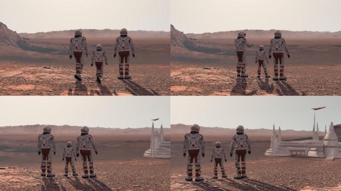 一家人穿着宇航服移民到火星