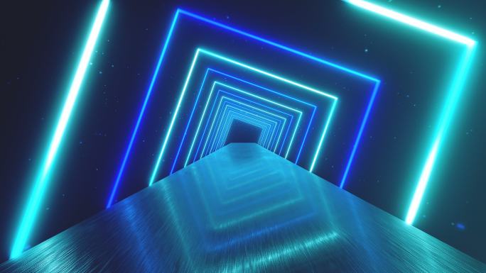 抽象霓虹方块创造旋转隧道
