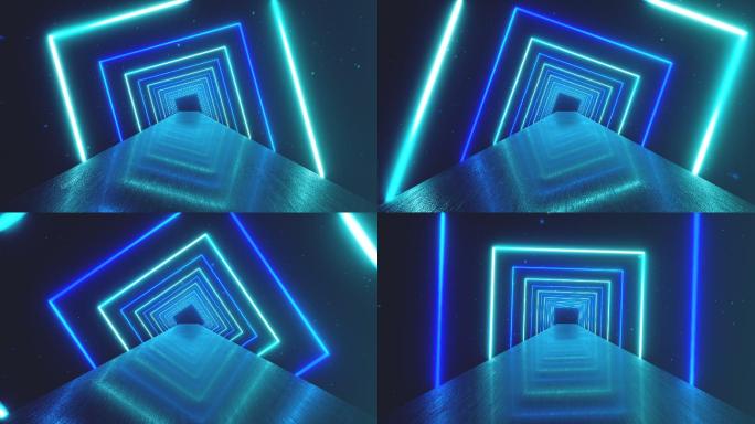 抽象霓虹方块创造旋转隧道