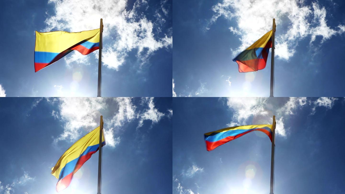 旗杆上挂着哥伦比亚的纺织旗帜