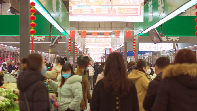 菜市场集市春节年味气氛年货采购