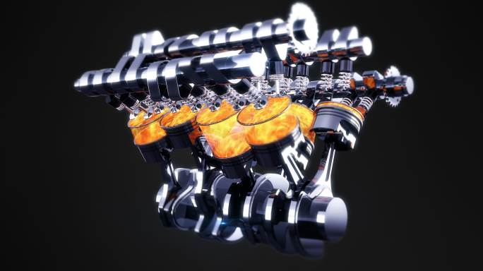 V8发动机动画4K素材商业广告