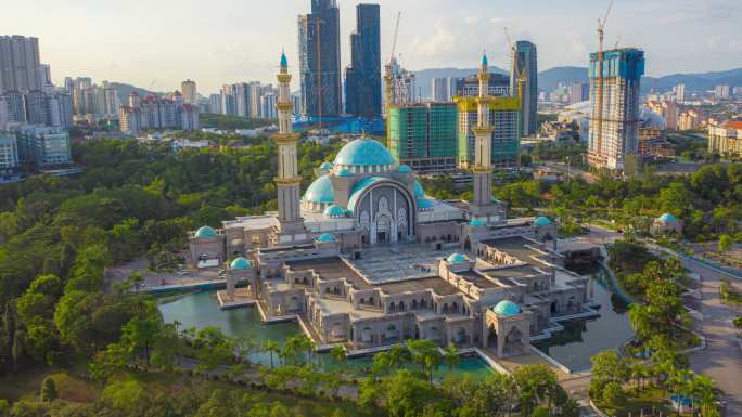 日落时马来西亚吉隆坡联邦领地清真寺