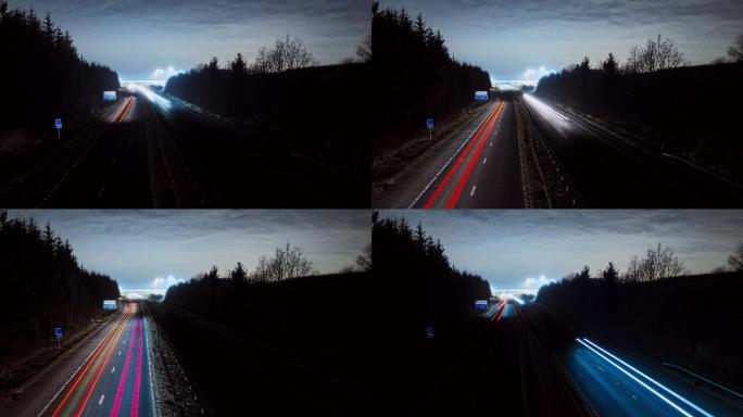 夜间道路和交通灯延时摄影