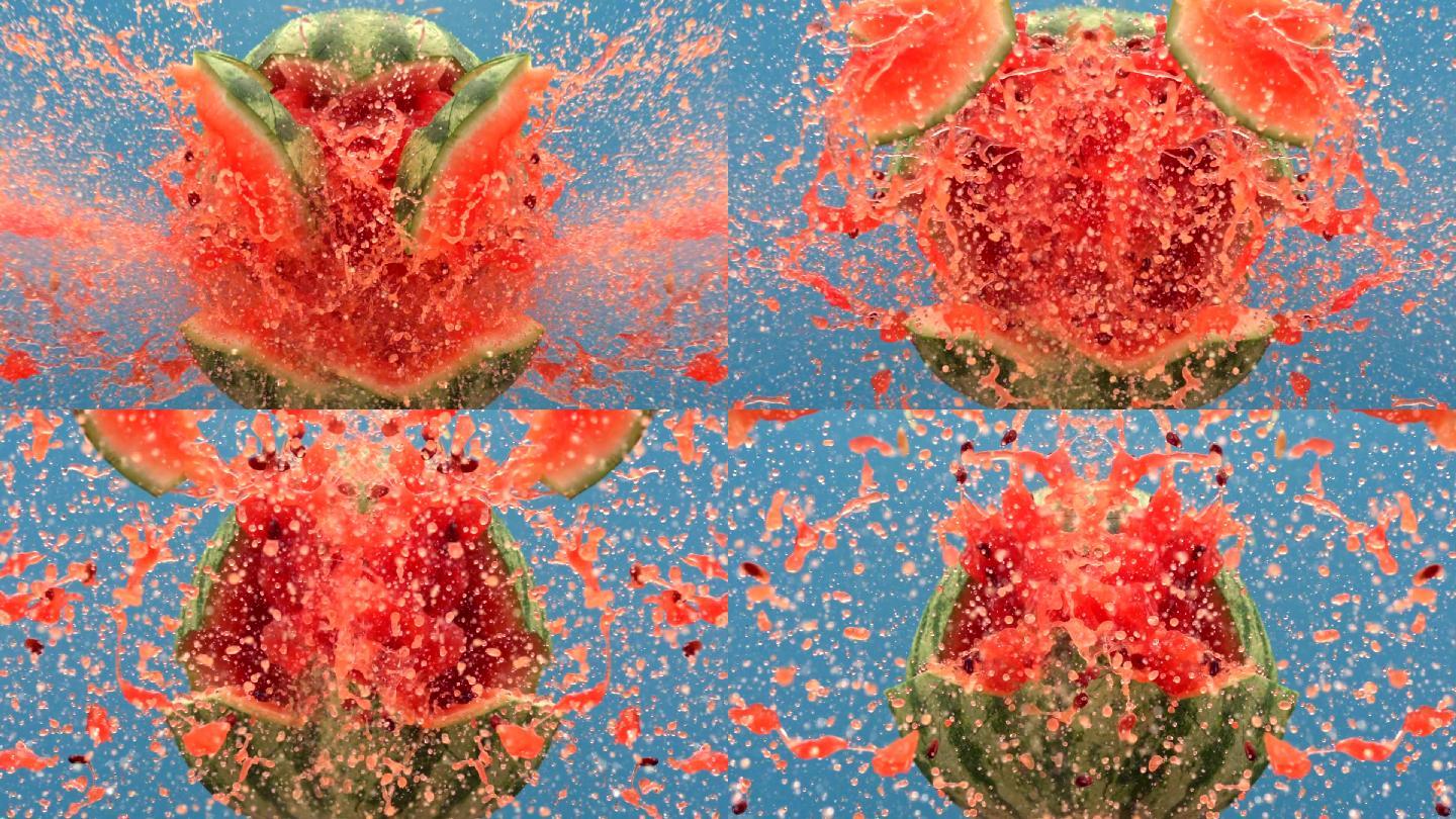 西瓜爆炸炸开西瓜汁实拍视频素材
