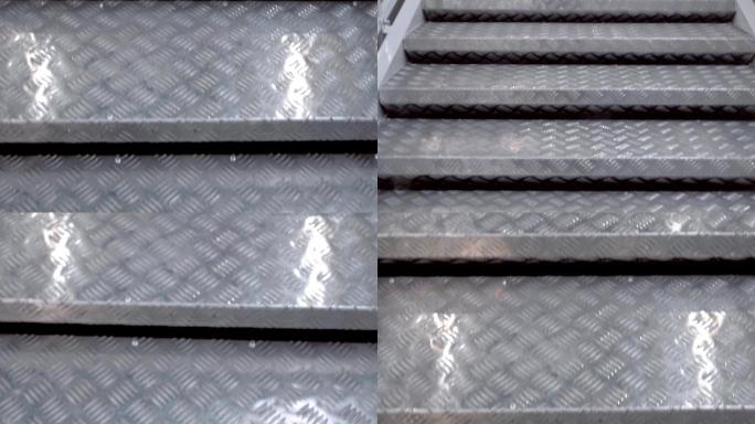 带防滑浮雕的金属光泽新楼梯