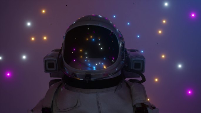 宇航员被闪烁的霓虹灯包围。