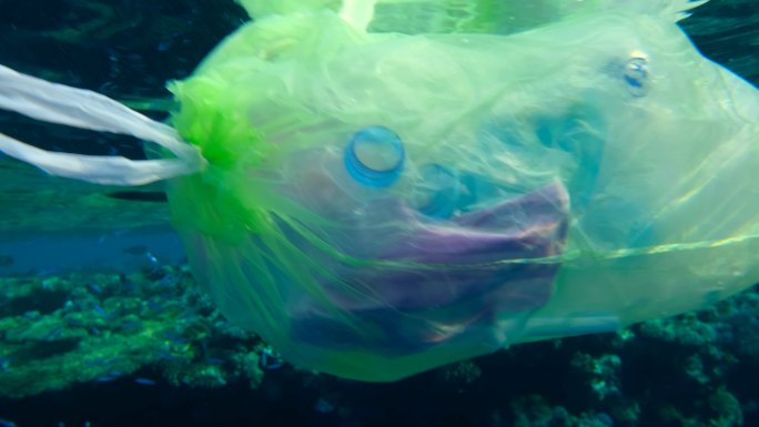 垃圾塑料袋落入水中