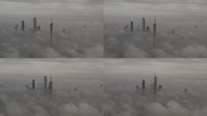 航拍广州云雾下的珠江新城（御3）