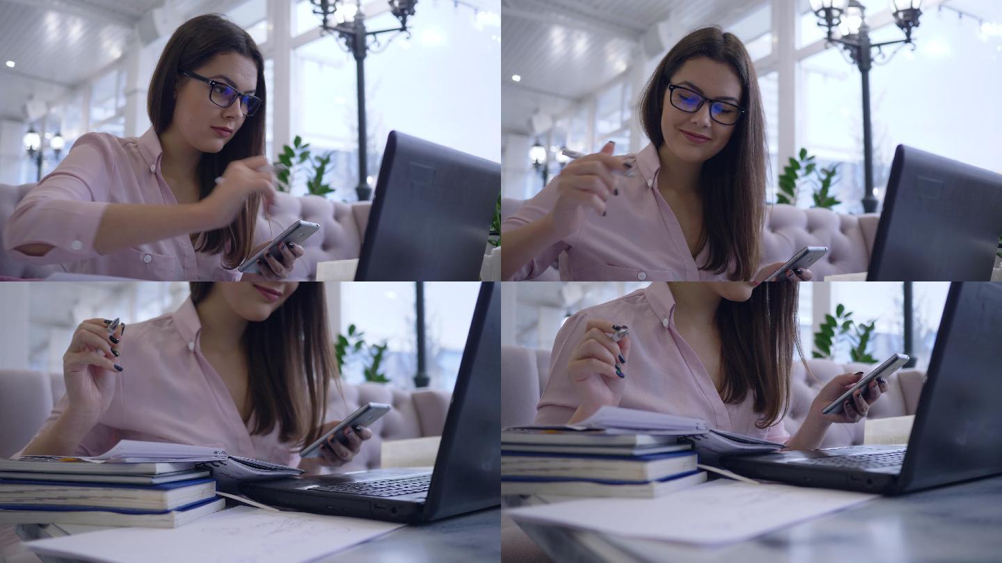 女学生使用现代计算机技术