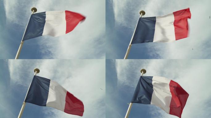 法国国旗迎风飘扬