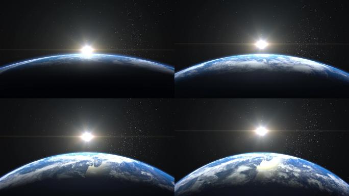 日出在地球上空。宇宙太空地球蓝色星球