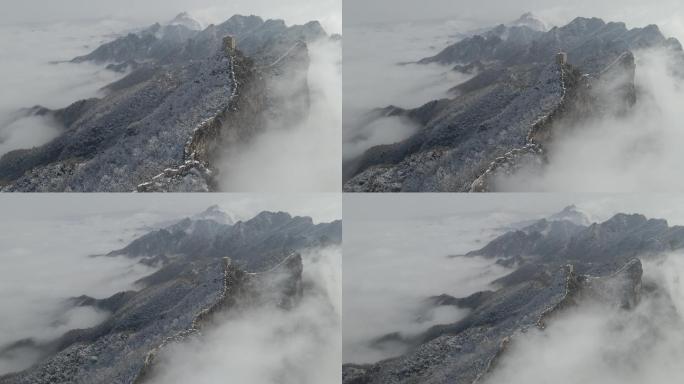 中国古老的长城雪景云海雾凇震撼山河