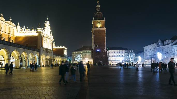 克拉科夫老城中心的广场延时摄影