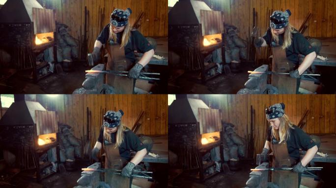 女铁匠锻造马蹄铁打铁小作坊女性工作