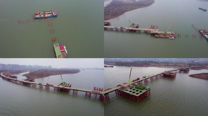 5.4K过江大桥建设施工现场航拍空镜