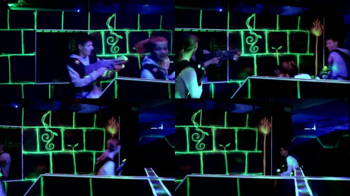 在暗室里玩激光游戏时，人们瞄准激光枪