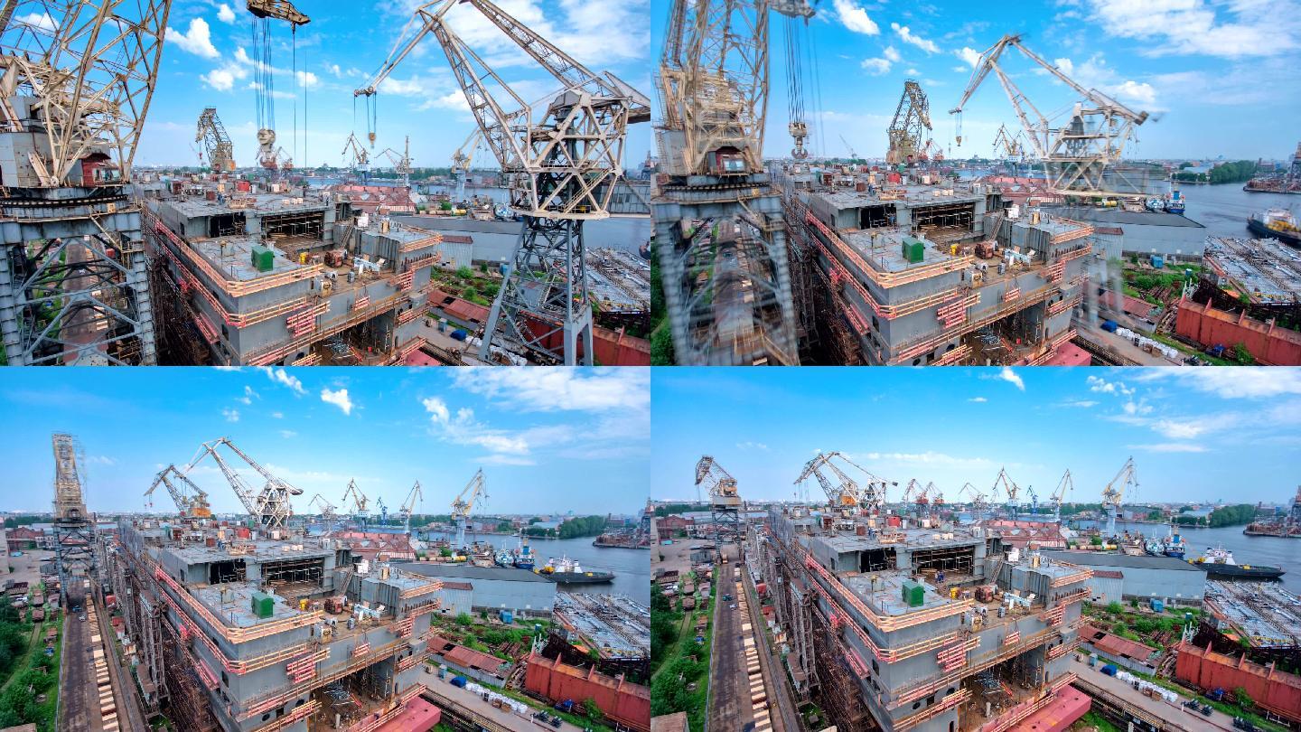 造船厂延时摄影港口码头造船厂延时船舶制造