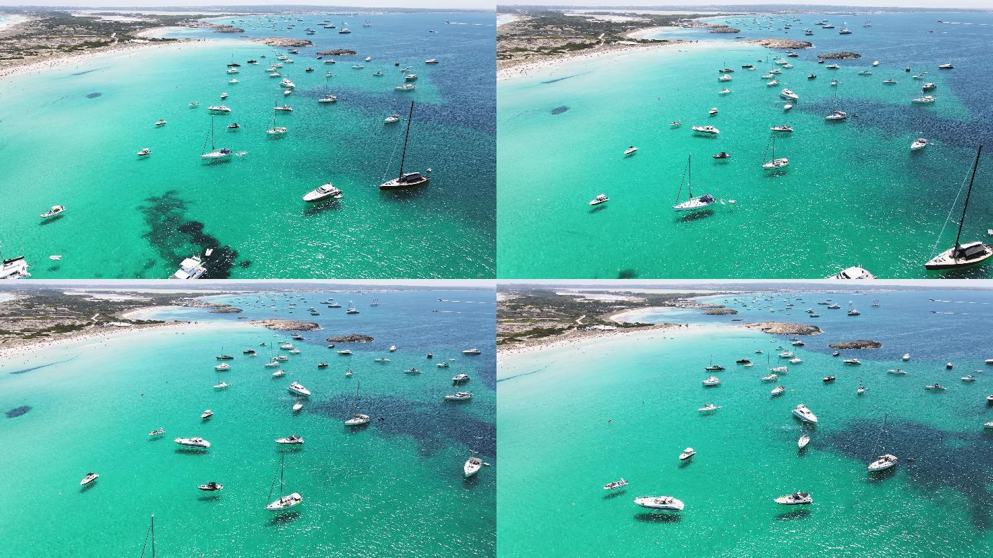 海洋上的帆船巴利阿里群岛无人机伊比沙岛