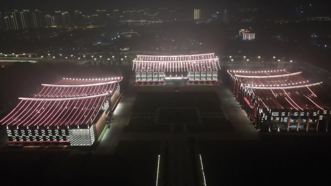 航拍福建漳州博物馆图书馆规划馆夜景