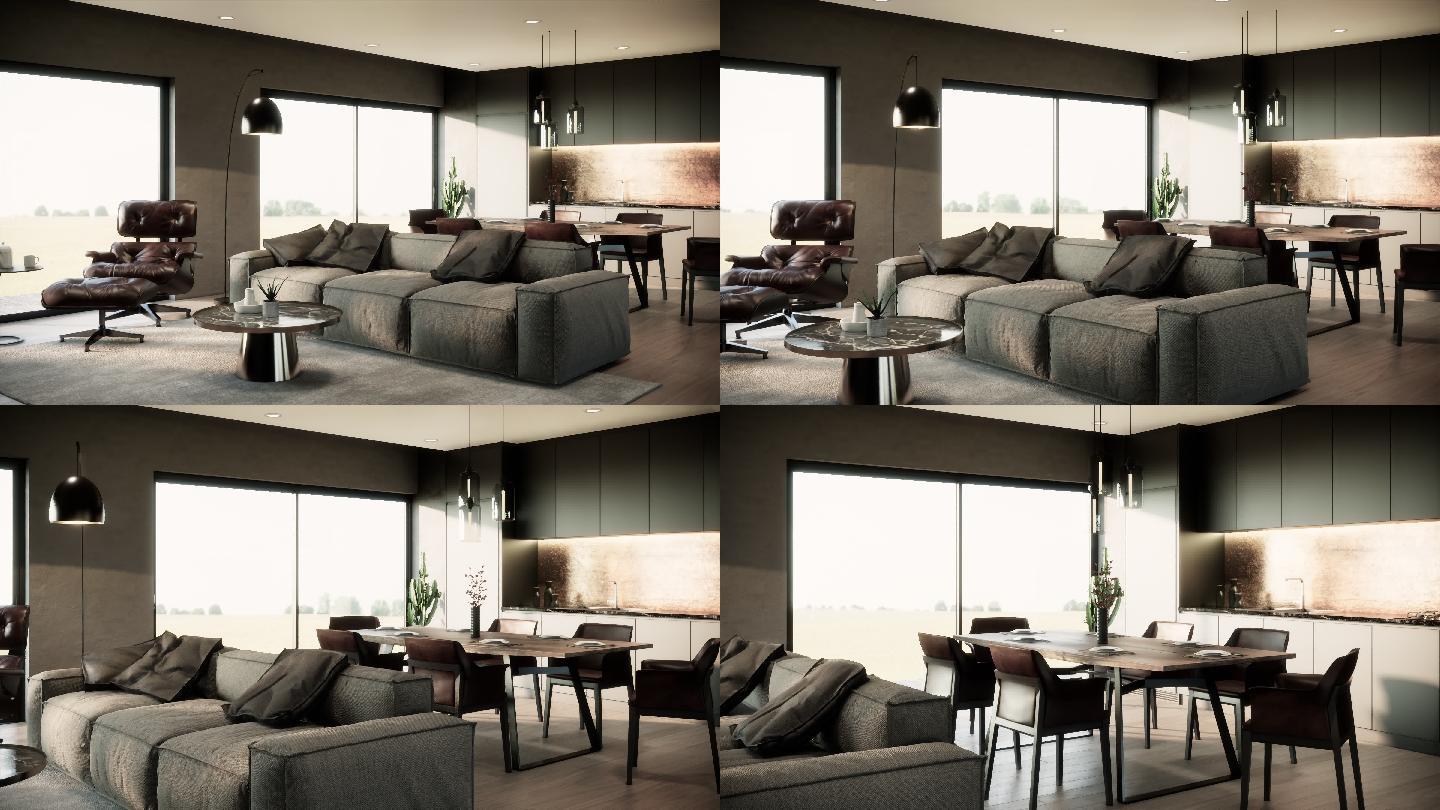 现代室内的家具3d漫游建筑地产样板间