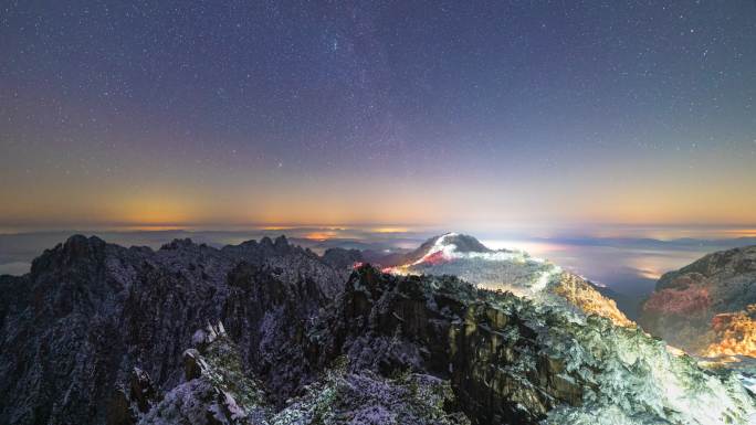 4k无水印黄山雪景云海星空延时