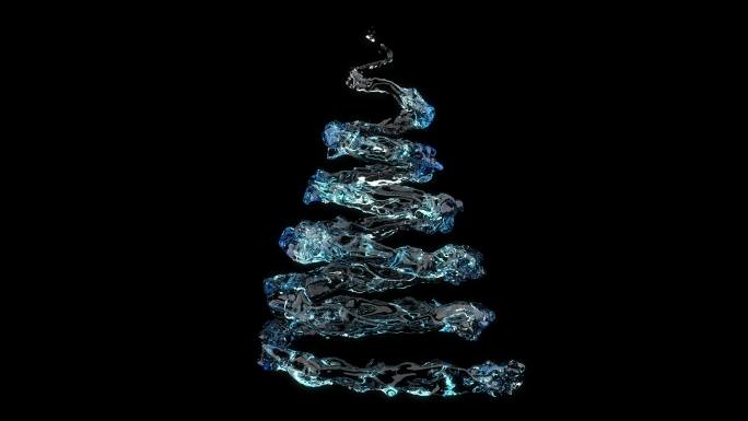 液体运动特写圣诞树液态水流水柱特效