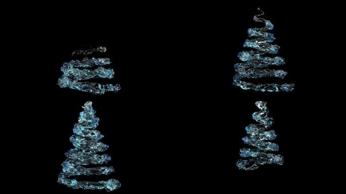 液体运动特写圣诞树液态水流水柱特效