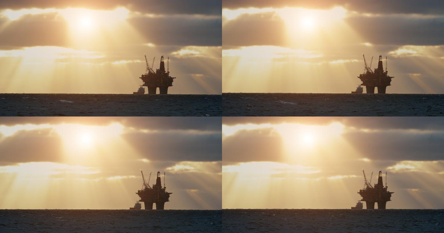 北海石油钻井平台钻井平台拍摄大气工业光束