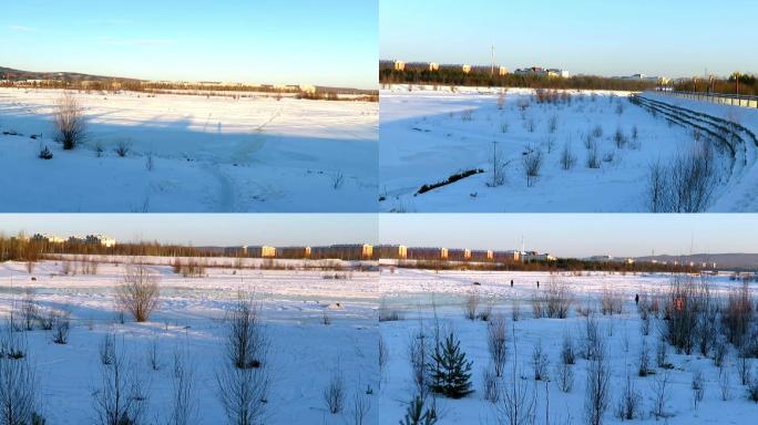 雪地 空镜头 冬天 漠河 手机拍摄 蓝天