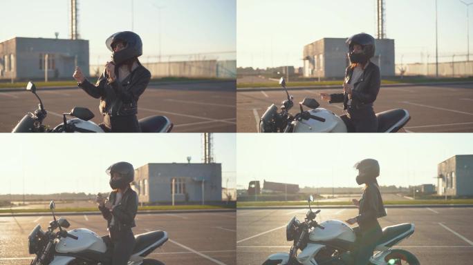骑着摩托车的美女机车国外外国性感女孩
