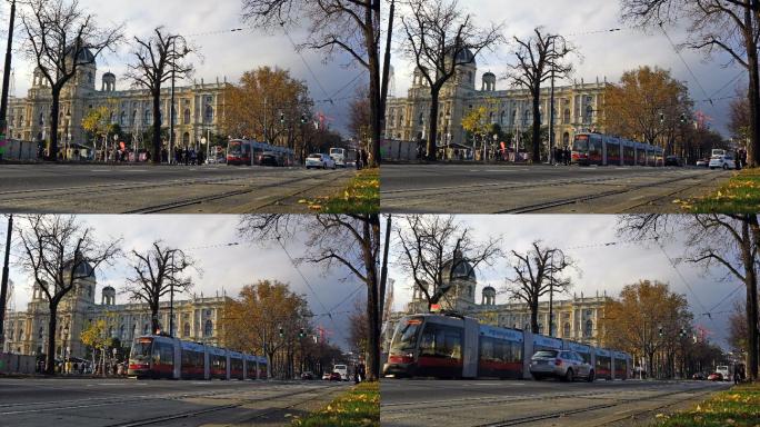维也纳城市巴士城市建筑快速发展航拍延时国