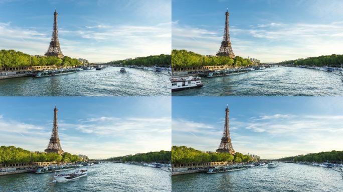 法国巴黎的埃菲尔铁塔和塞纳河日
