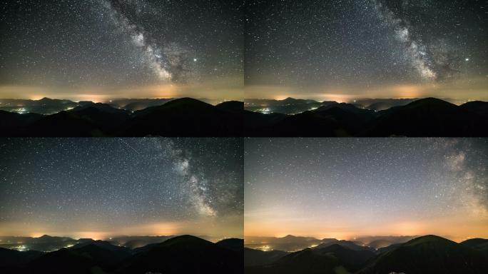山间星夜时光流逝银河延时摄影美丽银河唯美