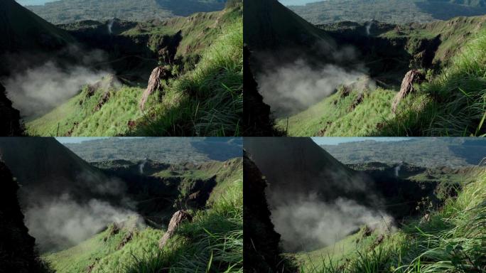 火山旁的绿色山谷蒸汽