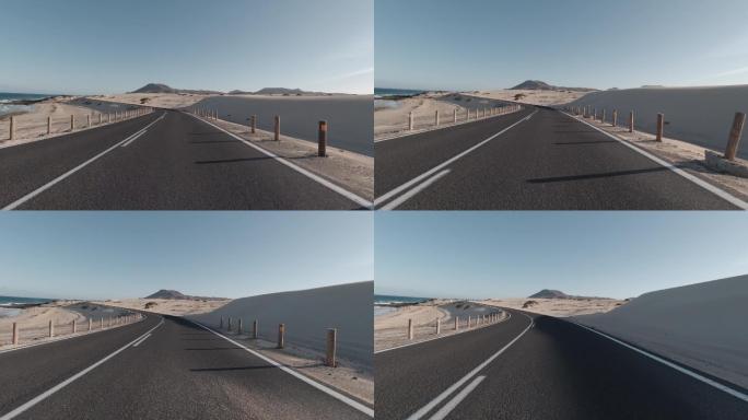 汽车在海边行驶快速通过无人空镜头滨海大道