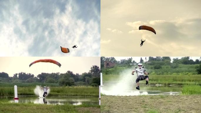 跳伞视频。激情青春户外滑翔高空降落