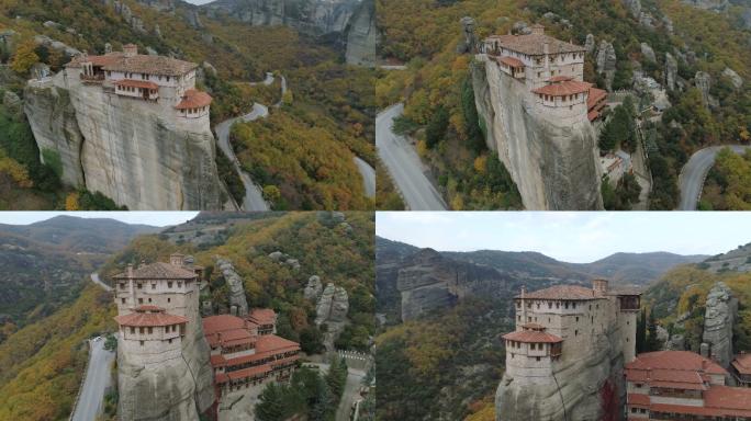希腊陨石景观和修道院鸟瞰图