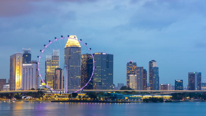 美丽新加坡城市景观日夜流逝