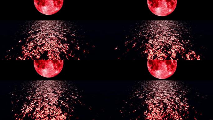 红色的月亮缓缓落在海面上