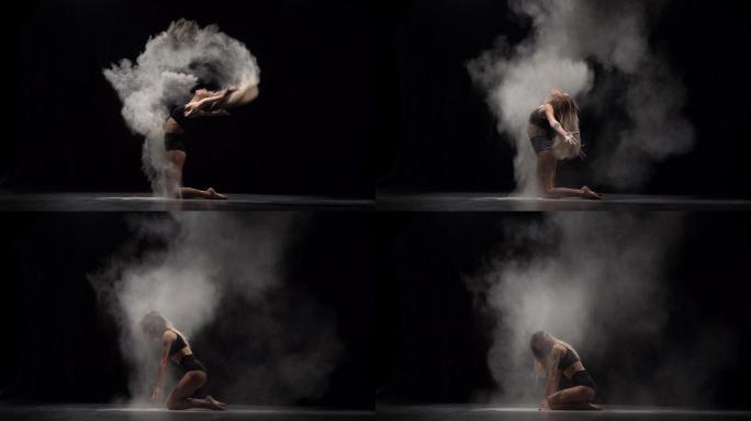 美丽的舞者慢动作升格镜头烟雾