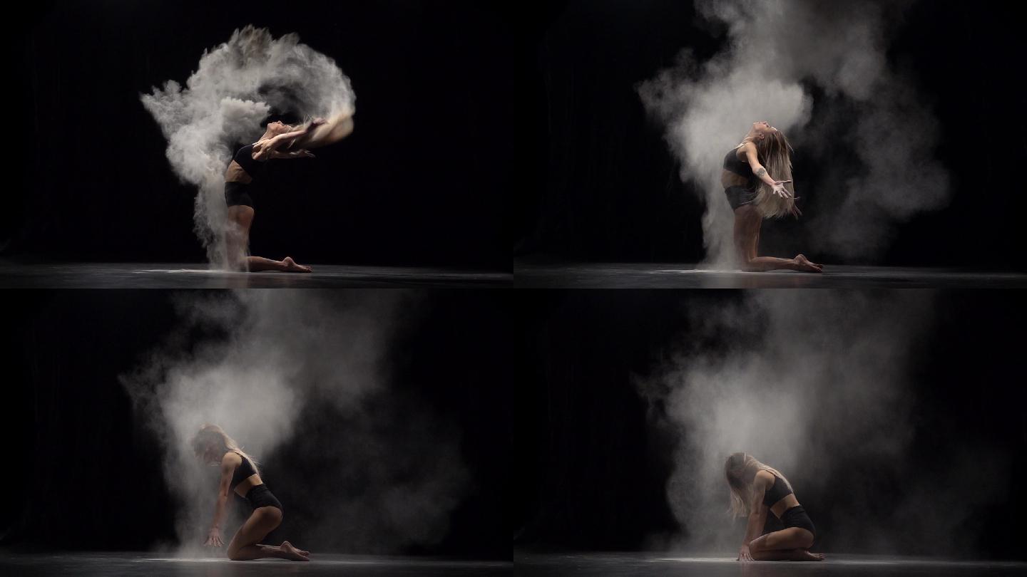 美丽的舞者慢动作升格镜头烟雾