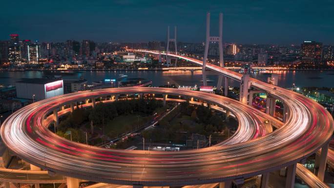 上海地标南浦大桥日转夜延时摄影4K