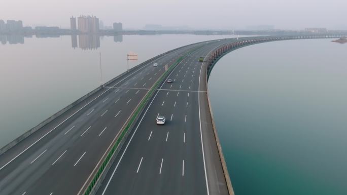 武汉四环线后官湖特大桥多镜头航拍素材