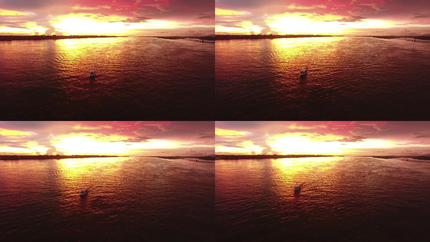 亚马逊河的日落无人机环境地平线